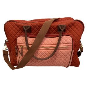 Quilted Puffer Pink Orange-ish Brown Large Travel Bag